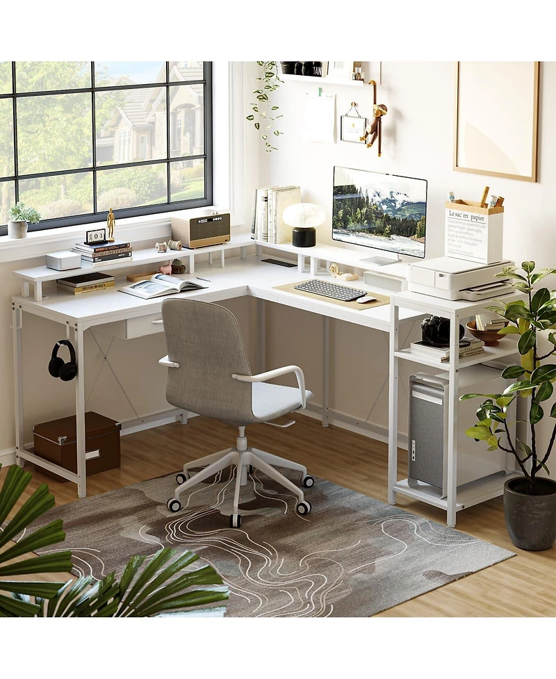 gaomon L Gaming Desk, 68" Home Office Desk with File Drawer & Power Outlet, Computer Corner Desk