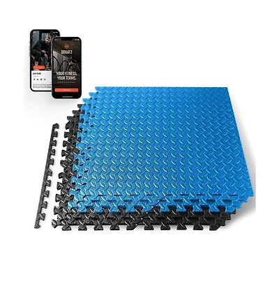 Squatz 6-Piece Puzzle Exercise Mat, Eva Foam Tiles, Blue/Black