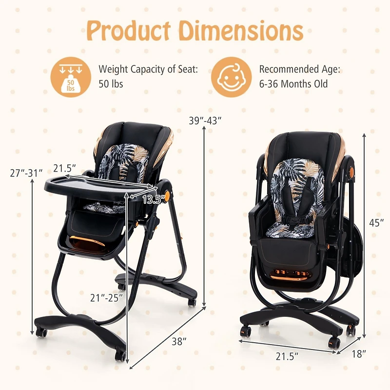 Gouun Folding Baby High Chair with Adjustable Height and Recline