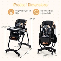 Gouun Folding Baby High Chair with Adjustable Height and Recline