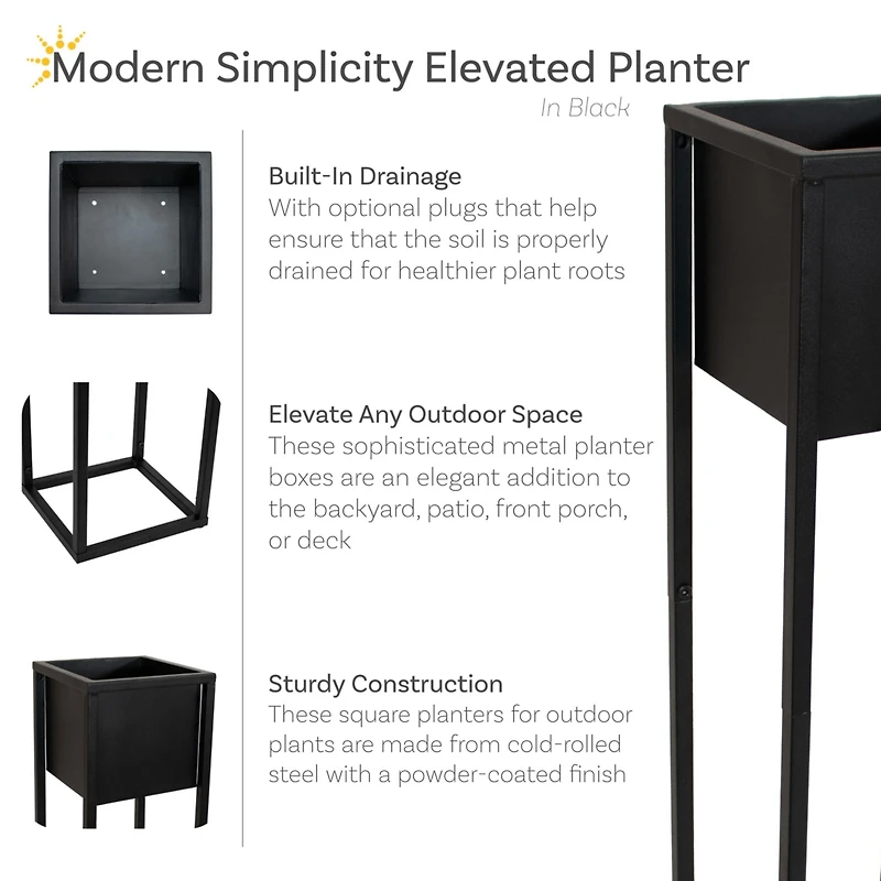 Modern Simplicity 8.25" Square Cold-Rolled Steel Outdoor Elevated Planter
