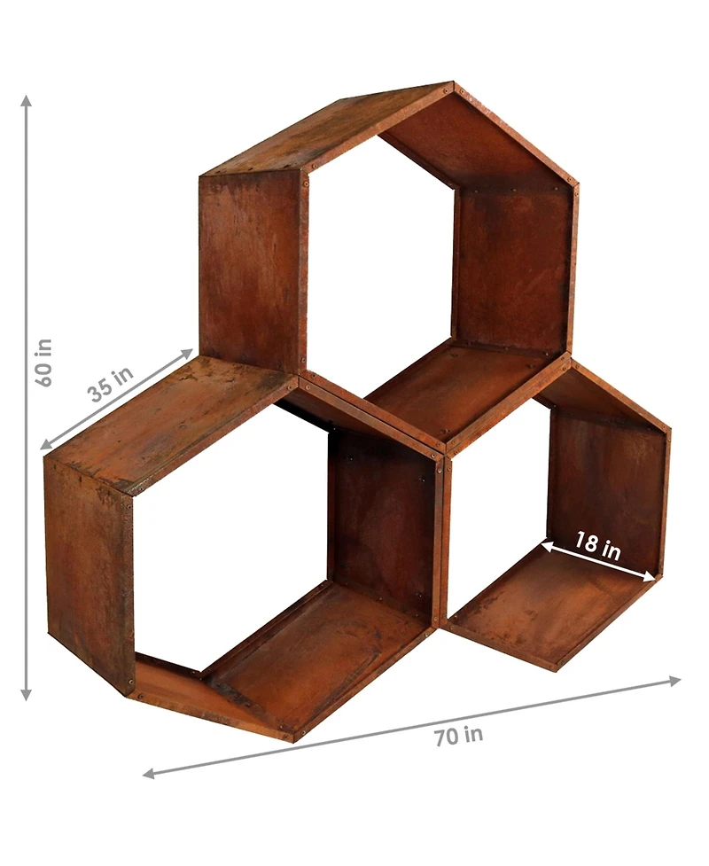 Indoor/Outdoor Heavy-Duty Steel Hexagon Honeycomb Fire Pit or Fireplace Firewood Log Rack Holder - 30