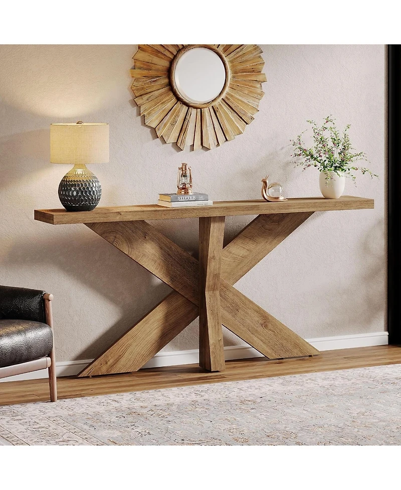 Tribesigns 70.9 Inches Long Sofa Table Behind Couch, Farmhouse Console Entry with Wooden Geometric Base for Entryway, Living Room