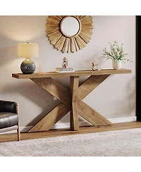 Tribesigns 70.9 Inches Long Sofa Table Behind Couch, Farmhouse Console Entry with Wooden Geometric Base for Entryway, Living Room