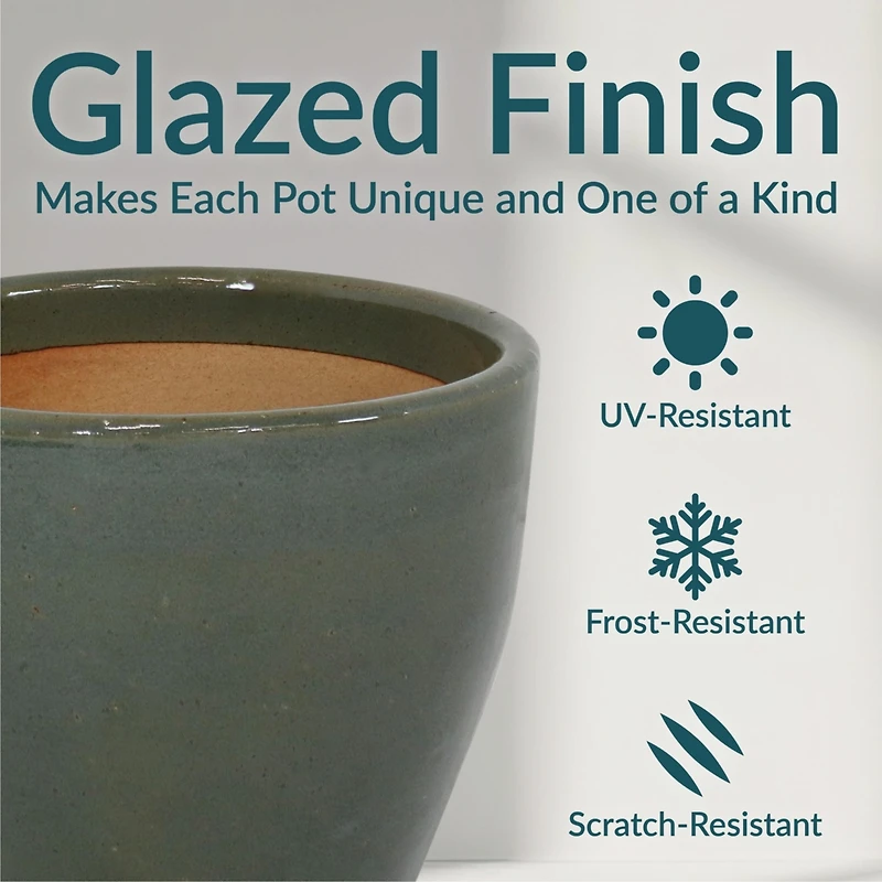 Resort High-Fired Outdoor/Indoor Glazed Uv- and Frost-Resistant Ceramic Planters with Drainage Holes