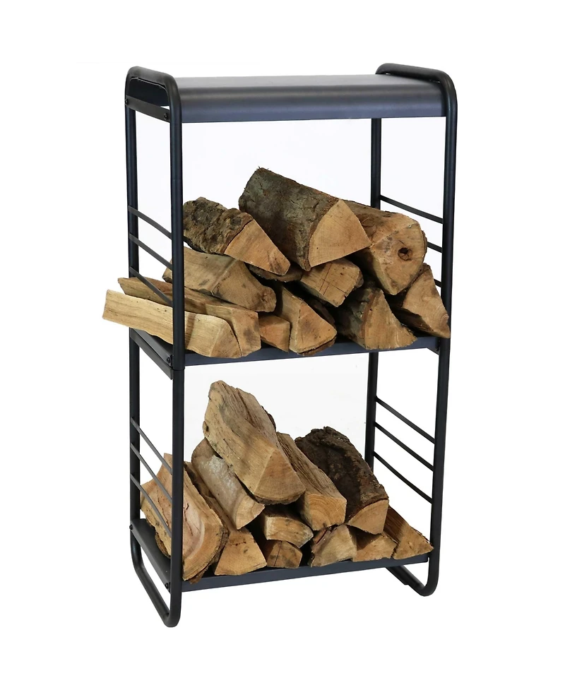 Indoor/Outdoor Iron and Steel Modern Rounded Edge Fire Pit or Fireplace Firewood Log Rack Storage -36" - Black