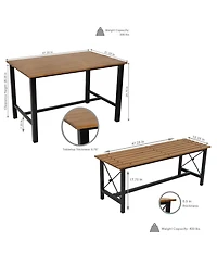 European Chestnut 3-Piece Indoor/Outdoor Patio Dining Set with Powder-Coated Steel Frame