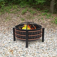 Steel Fire Pit with Bronze Trapezoid Pattern and Pvc Cover - 24.5" Round - Black