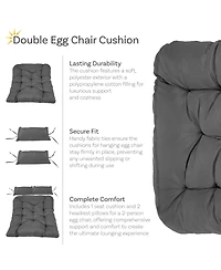 Andrei 2-Person Egg Chair Cushion Replacement - 3-Piece Double Egg Chair Outdoor Cushion and Pillow Set - Dark Gray