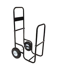 Indoor/Outdoor Steel Rolling Firewood Log Cart Carrier with Wheels - 1/8 Face Cord - Black