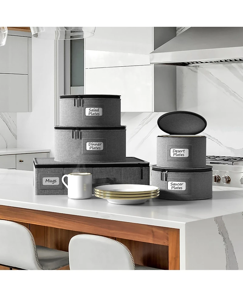 Sorbus 5-Piece Stackable Plate Carrier Set for Dinnerware, Plate Organization and Storage with Felt Plate Protector