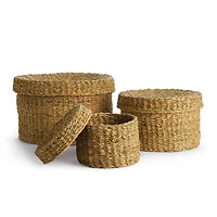 Seagrass Round Lidded Baskets Set of 3
