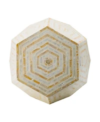 Capiz Accent Stool Table with Hexagonal Drum and Angled Look Stylish and Unique Decor for Living Room or Bedroom