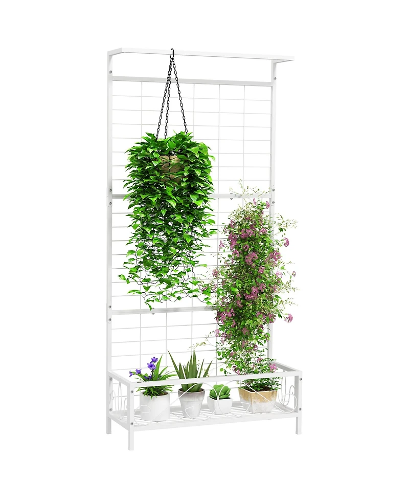 Outsunny 74" Tall Metal Plant Sd with Trellis and Hanging Bar,