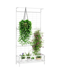 Outsunny 74" Tall Metal Plant Sd with Trellis and Hanging Bar,