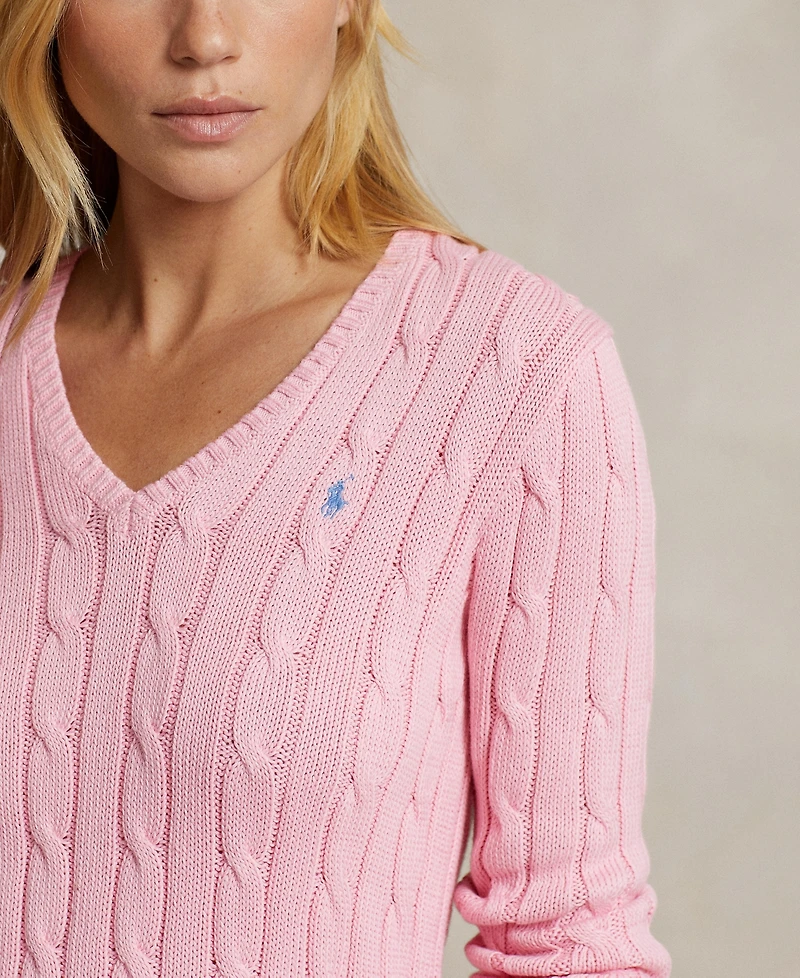Polo Ralph Lauren Women's Cable-Knit Cotton V-Neck Sweater