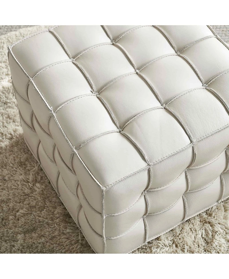 17.32" W Genuine Leather Tufted Ottoman Footstool, Multi-functional for Living Room & Bedroom-The Pop Home