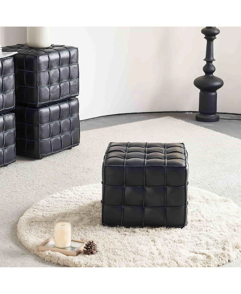 The Pop Home 17.32" W Genuine Leather Tufted Ottoman Footstool, Multi-functional for Living Room & Bedroom-The Pop Home