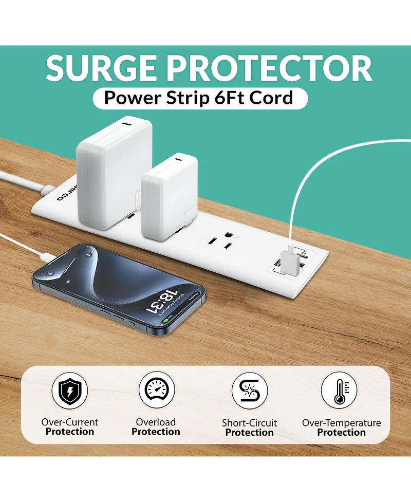 Philco 30W Wall Outlet, 1.8 Meter Ac Plug, 1 Usb-c, 2 Usb-a, Ocp Switch, 110-220V, Safe and Durable for Home