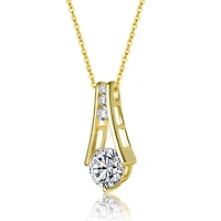 Genevive Sterling Silver 14K Gold Plated and Clear Cubic Zirconia Round Spring Ring Pendant Necklace