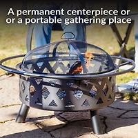 Crossweave Heavy-Duty Steel Outdoor Fire Pit with Spark Screen, Poker, Grill, and Cover - Black
