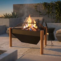 Outdoor Camping or Backyard Steel Triangle Fire Pit with Wood Grate, Log Poker, and Spark Screen - 31" - Copper Finish