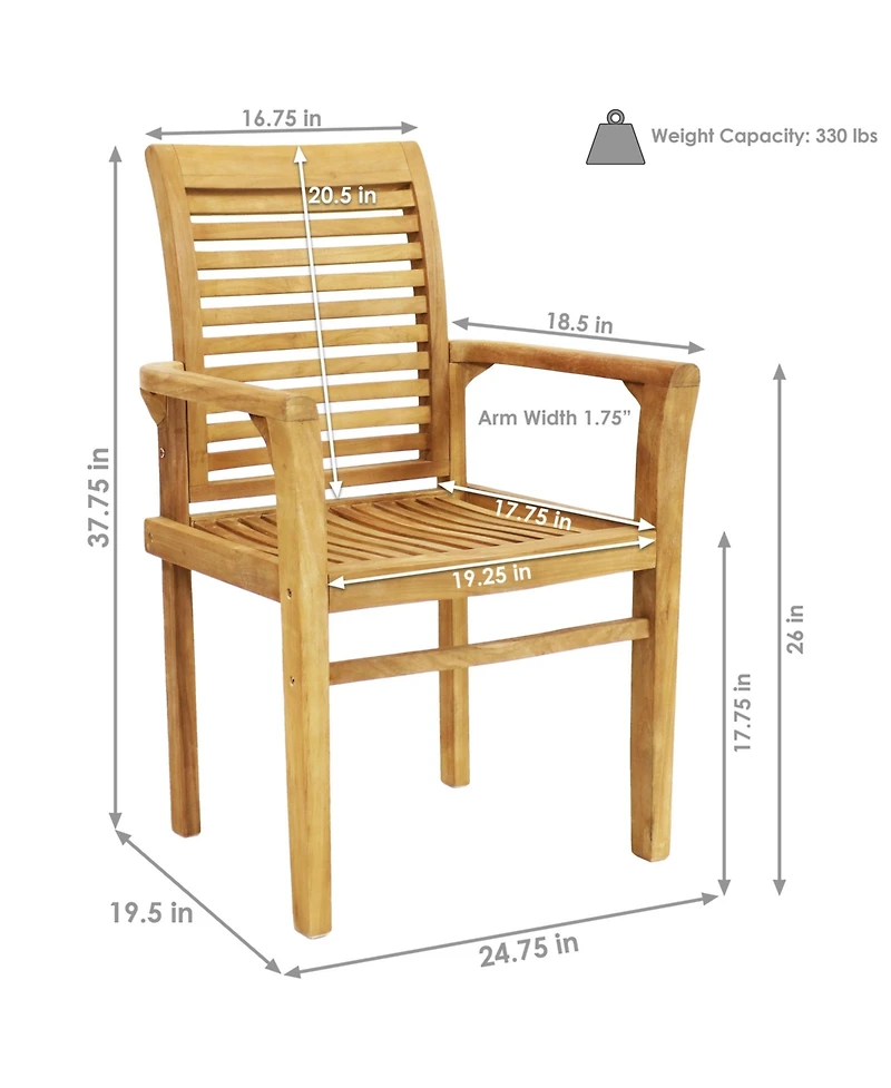 Outdoor Solid Teak Wood with Light Stained Finish Slatted Patio Lawn Arm Chair - Light Brown