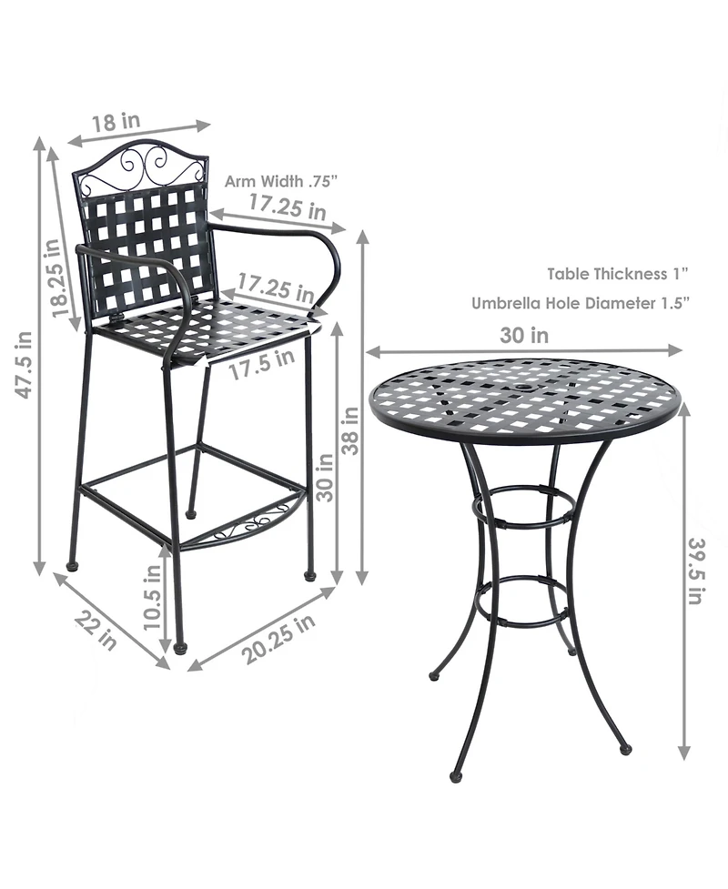 Outdoor Scrolling Wrought Iron Bar Chair and Table Set - Black