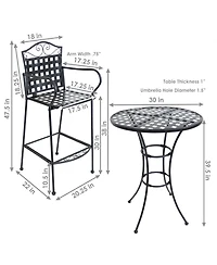Outdoor Scrolling Wrought Iron Bar Chair and Table Set - Black