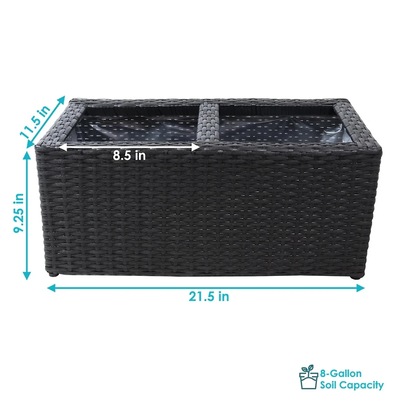 2-Section Rectangle Polyrattan Indoor Planters - 21.5" W x 11.5" D 9.25" H 2-Pack
