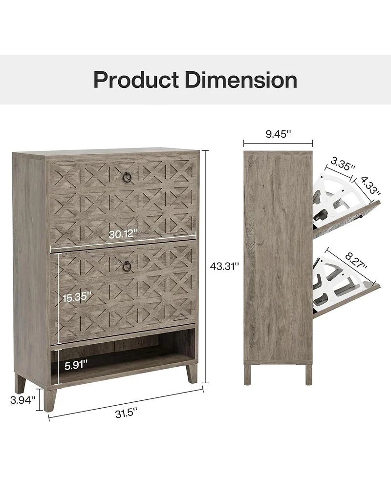 Tribesigns Shoe Cabinet with 2 Flip Drawers, Narrow Storage Organizer for Entryway, Freestanding Wood Rack Adjustable Shelves