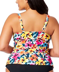 Anne Cole Plus Size Floral-Print Surplice Underwire Tankini Top