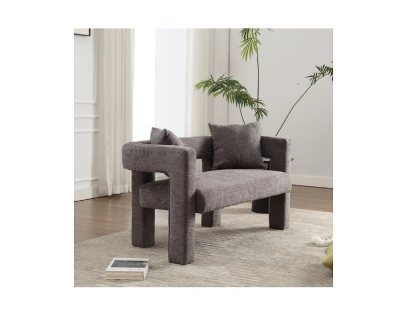 Modern Chenille Loveseat Bench, Upholstered 2-Seater Sofa with Pillows, Small Accent Couch for Bedroom or Living Room-The Pop Home