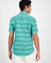 Club Room Men's Racket Regular-Fit Stretch Geo-Print Button-Down Poplin Shirt, Exclusively at Macy's