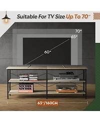 Wlive Tv Stand for 65 70 inch Entertainment Center with Storage Industrial Console Living Room Long 63" Cabinet Metal Frame