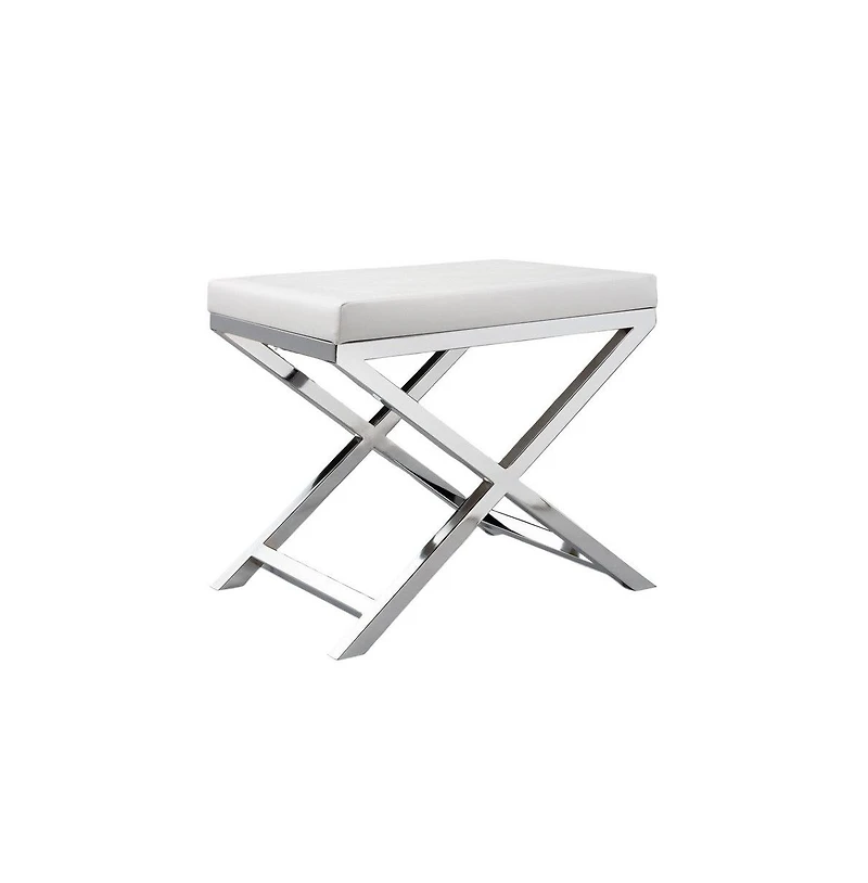 Slickblue Padded Seat Stool with White Faux Leather and Crossed Chrome Legs for Modern Chic Decor