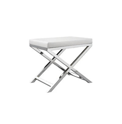 Slickblue Padded Seat Stool with White Faux Leather and Crossed Chrome Legs for Modern Chic Decor