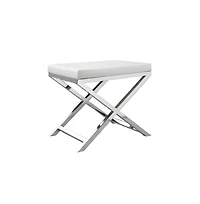 Slickblue Padded Seat Stool with White Faux Leather and Crossed Chrome Legs for Modern Chic Decor