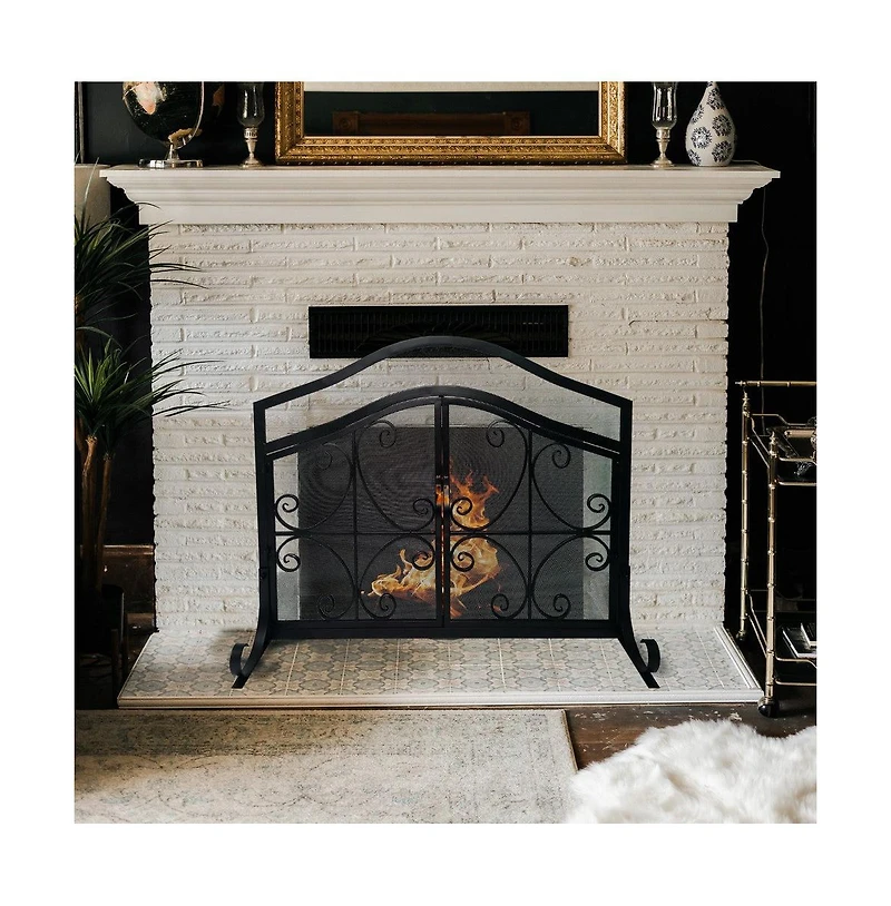 Slickblue 2-Door Iron Fireplace Screen Elegant and Durable Protection for Your Fireplace