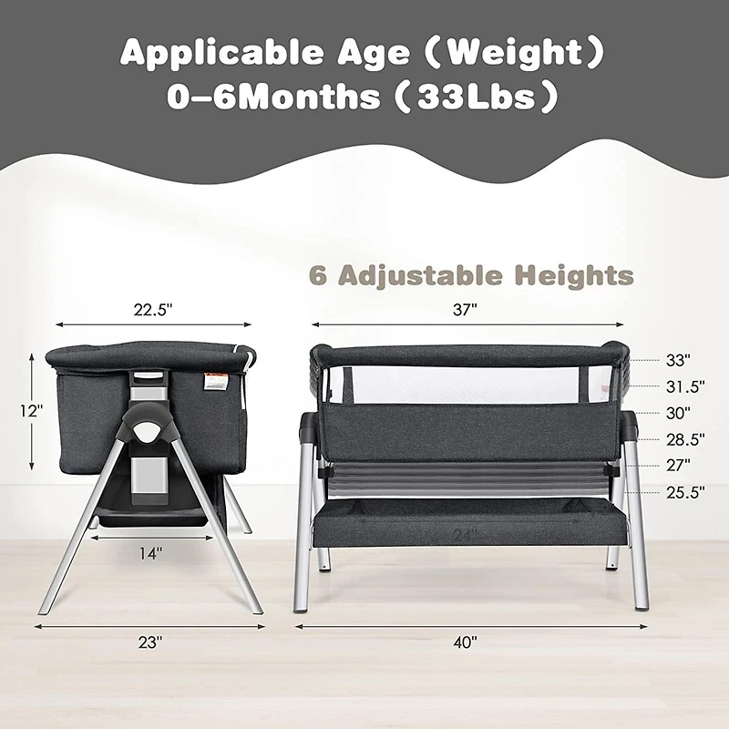 Gouun Portable Baby Bedside Sleeper with Adjustable Heights and Angle