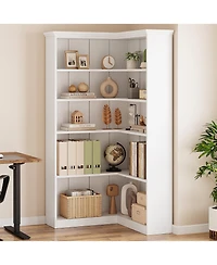 gaomon Farmhouse Bookshelf Corner Bookcase 72.8” Large Bookcase Wood Bookshelf Tall L Shaped Bookshelf