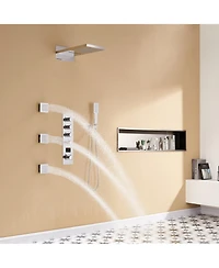 Chrome Luxury Temperature Thermostatic Shower System wtih Handheld Sprayer Wall Mount Rain Dual Shower Heads with 3 Body Jet