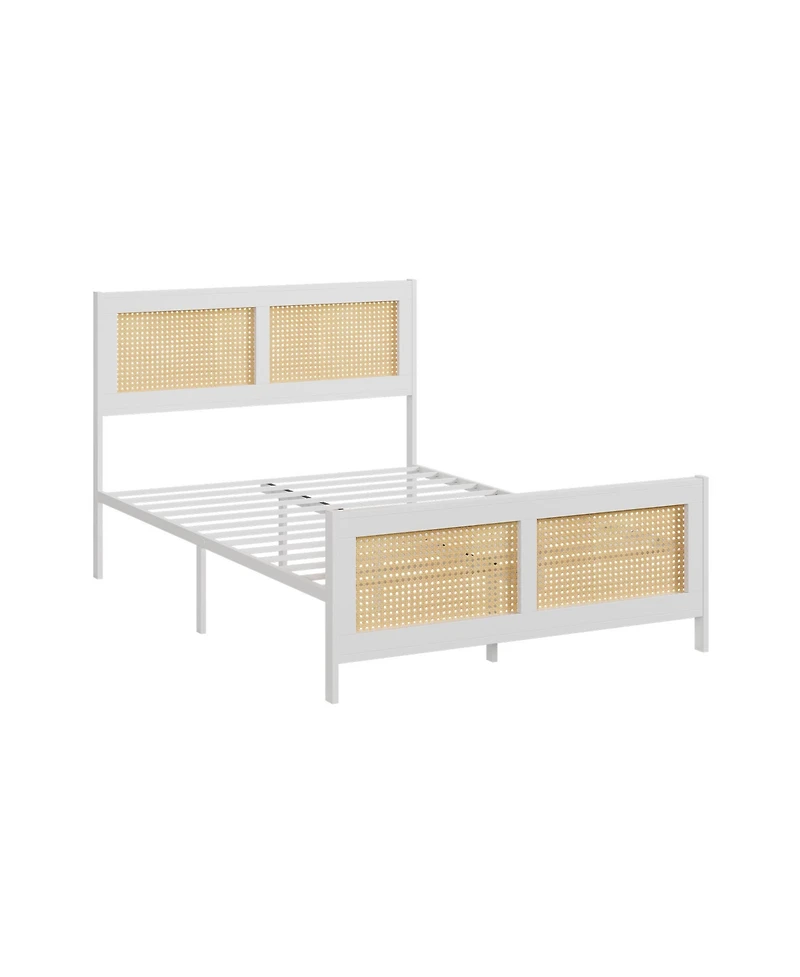 gaomon Queen Size Rattan Bed Frame with Headboard, Boho Cane Platform Bed Frame with Strong Metal Slat