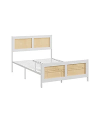 gaomon Queen Size Rattan Bed Frame with Headboard, Boho Cane Platform Bed Frame with Strong Metal Slat