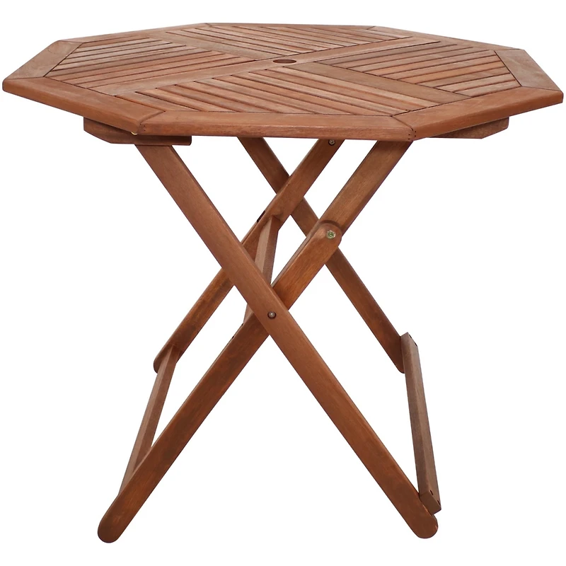 Outdoor Meranti Wood Folding Octagon Patio Dining Table - 35" - Brown