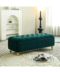 47.24" W Velvet Storage Ottoman Bench with Gold Embroidery, Modern Footstool for Living Room & Bedroom-The Pop Home
