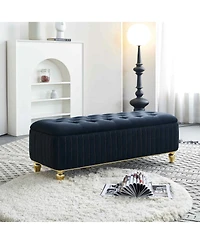 47.24" W Velvet Storage Ottoman Bench with Gold Embroidery, Modern Footstool for Living Room & Bedroom-The Pop Home