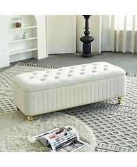 47.24" W Velvet Storage Ottoman Bench with Gold Embroidery, Modern Footstool for Living Room & Bedroom-The Pop Home