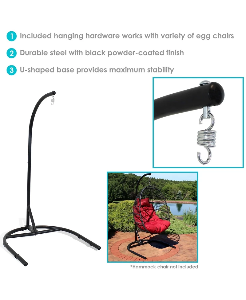 Outdoor Durable Powder-Coated Steel U-Shaped Hanging Egg Chair Swing Stand - 76" - Black