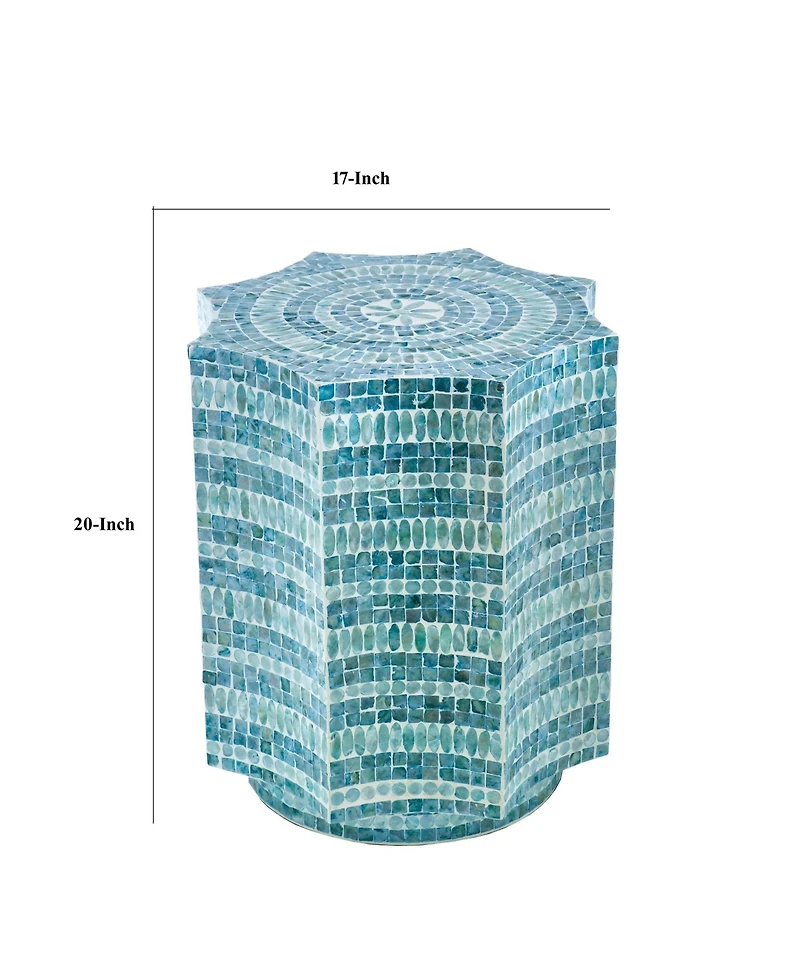 Stool Table with Capiz Shell Inlay and Floral Geometric Design Elegant and Unique Accent for Living Room or Bedroom